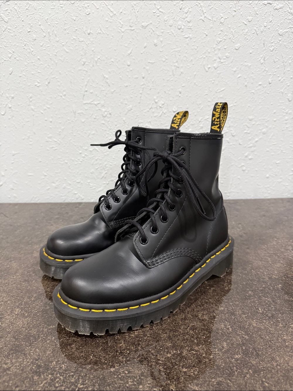 Dr. Martens 1460 Bex Smooth Leather Platform Boots Black Womens Size 7 Lace Up